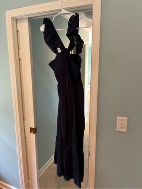 Black Ruffled Strap Maxi Dress with Smocked Bodice